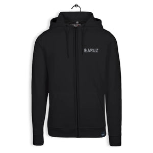 IKARUZ® Premium XXX Zip Hoody, frontansicht in Schwarz, schlichtes Design mit dezentem Logodruck, perfekter Look für jeden Tag.