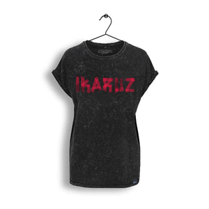 Ikrz Love Bear Acid Shirt Women - Vorderansicht des T-Shirts im Acid-Look mit großen roten Buchstaben, ideal für lässige Outfits.