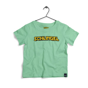 Ikrz | Schlingel | Kids Shirt in trendigem Mint mit 'SCHLINGEL'-Aufdruck auf der Vorderseite. Dieses Shirt kombiniert Stil und Komfort für die kleinen Trendsetter.