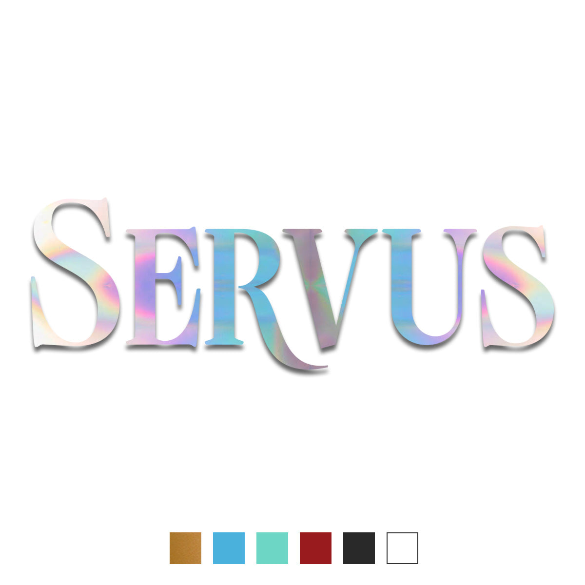 Ikrz | Servus | Plott Sticker in leuchtenden Farben mit dem Wort 'SERVUS' in stilvollem Design, ideal zum Verschönern von Alltagsgegenständen.